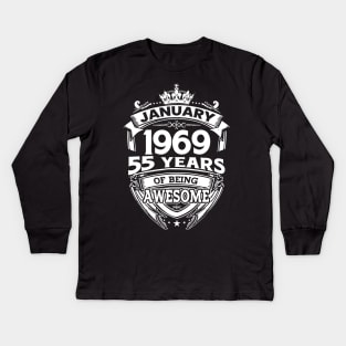 January 1969 55 Years Of Being Awesome 55th Birthday Kids Long Sleeve T-Shirt